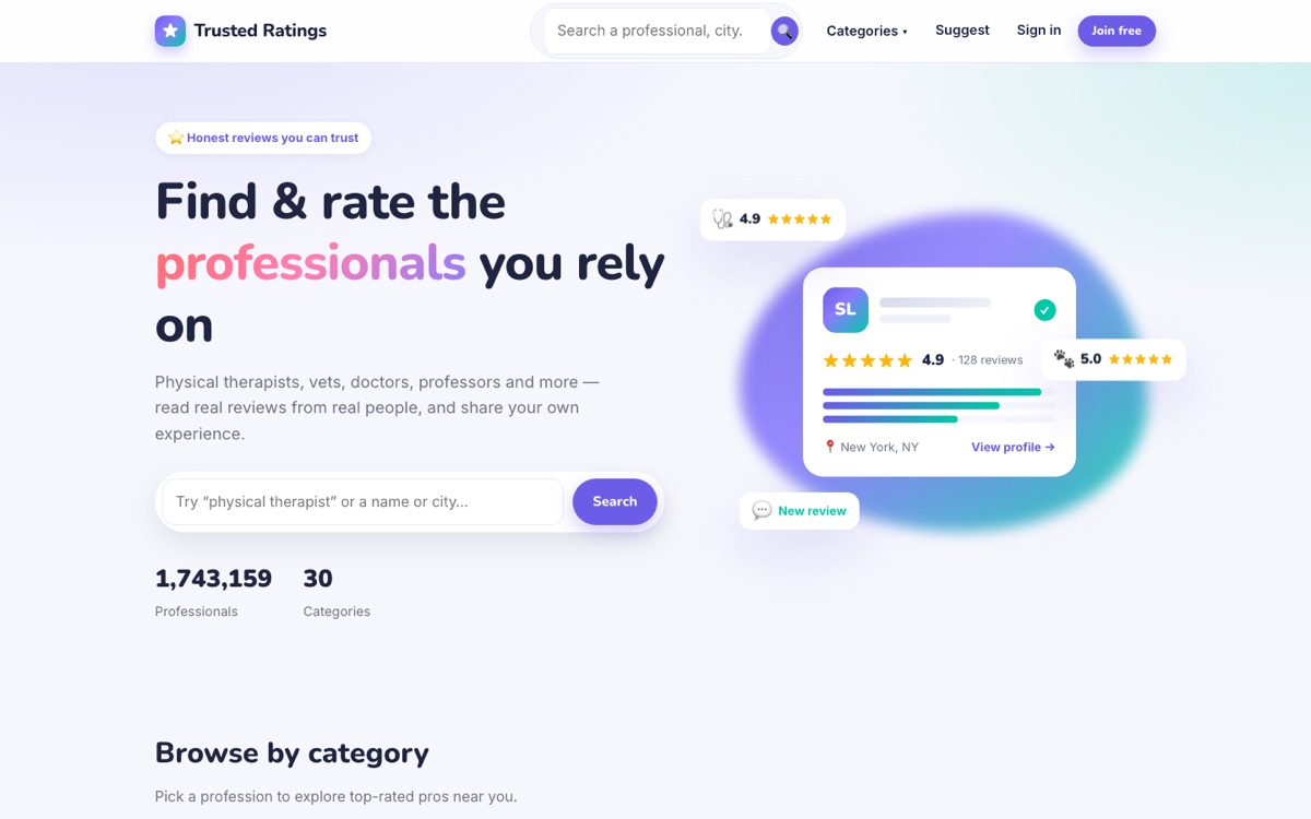 Trusted Ratings — find and rate the professionals you rely on